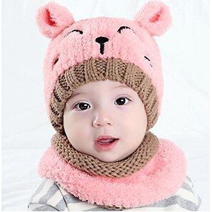 Roze/Wit/Rood Geel Wollen Baby Sjaal Muts Set Winter Warme Muts En Sjaal Voor Baby meisjes Jongen Caps Set