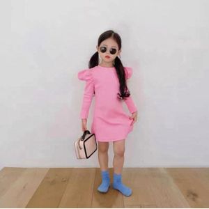 2022 Lente Herfst Meisjes Mode Puffy Mouw Jurk Twee Kleuren