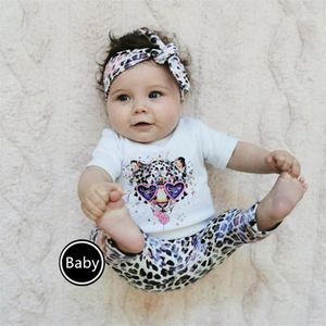 Pasgeboren Baby Meisjes Kleding Set Korte Mouw Kleur Animal Print T-shirt Luipaard Broek En Hoofdband 3 Pcs Baby Peuter Kleding