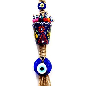 Keramische Bloempot Met Blauwe Pot, Handgemaakte Glazen Evil Eye Bead