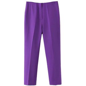 Kpytomoa Vrouwen Chic Office Wear Paarse Broek Vintage Hoge Taille Rits Vrouwelijke Enkel Broek Pantalones Mujer