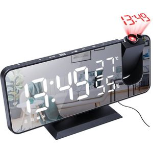 7.5 Inch Led Plastic Digitale Wekker Radio Thermometer Hd Rode Projectie 5 Modi Light Display Spiegel Woonaccessoires