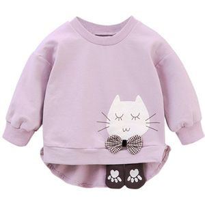 Trendy Baby Onregelmatige Splicing Jumper Kid Meisje Ademend O-hals Herfst Lange Mouw Sweater Cartoon Kat Trui Tops