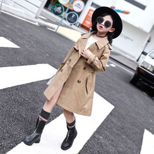 England Herfst Meisjes Windjack Jas Kinderen Lange Double-Breasted Slim Trench Kid Meisjes Mode Lente Uitloper Jassen