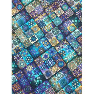 Blue Mystery Blok Diagram Vierkante Bloem Katoen Stof Afrika Stijl Patchwork Textiel Tissue Thuis Kleding Jurk Thuis Decoratie