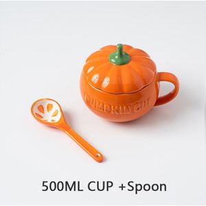 300/500/800Ml Pompoen Koffie Mokken Keramische Melk Cup Met Deksel Ontbijt Havermout Yoghurt Mok Grappige halloween Cadeaus Voor Kids