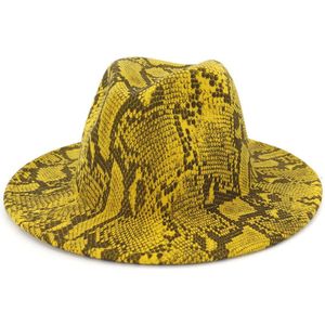 Fs Vintage Snake Print Mannen Brede Rand Grijs Bruin Hoed Vilt Fedora Kerk Hoeden Voor Vrouwen Elegante Panama Sombrero cap