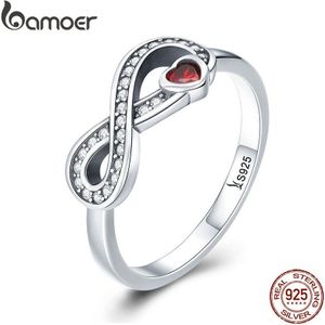 Bamoer 100% 925 Sterling Zilver Infinity Love Forever Hart Clear Cz Vinger Ring Voor Vrouwen Wedding Engagement Sieraden SCR415