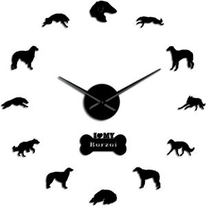 Borzoi Spiegel Effect Stickers Numbers Time Klok Russische Wolfshond Grote Muur Decoratie Diy Klok Russkaya Psovaya Borzaya Gif