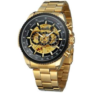 WINNAAR Top Luxe Stijlvolle Classic heren Zwart Horloge Automatic Skeleton Mechanische Man polshorloge Man relogio masculino