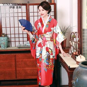 Japanse Kimono Vrouwelijke Zomer Vrijetijdskleding Kimono Badjas Satin Gedrukt Vrouwen Lange Stijl Japanse Cosplay Kostuum Gratis Grootte