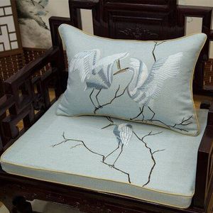 Dunxdeco Kussenhoes Decoratieve Kussensloop Vintage Chinese Traditionele Crane Paar Linnen Katoen Borduren Artistieke Coussin