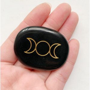 Natuurlijke Zwarte Obsidiaan Palm Steen Maan Zon Heilige Geometrische Symbool Chakra Spirituele Healing Energie Kristallen Palmstone Decor 1 Pc