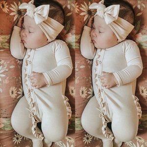 0-12M Pasgeboren Kind Baby Jongen Meisje Katoenen Kleding Ruche Lange Mouw Romper Leuke mooie Zoete Jumpsuit Pj pyjama Sleeplwear Outfit