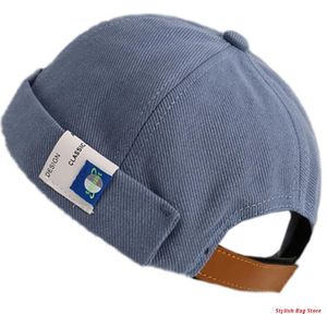 Retro Effen Kleur Beanie Docker Cap Rolde Manchet Brimless Label Hip Hop Schedel Hoed