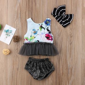 Gloednieuwe Pasgeboren Peuter Baby Baby Meisje Kleding Tops Tutu Broek Hoofdband 3 Stks Set Chiffon Sunsuit Kleren Zomer Outfit