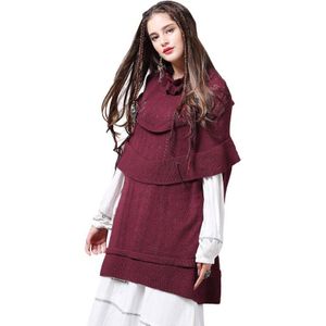 TUHAO Lange Mantel Stijl Gehaakte Truien Vrouwen Tops Ruches Vintage Trui Losse Gebreide Jurk Pull Femme T82069