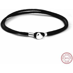 Goedkope 925 Sterling Zilveren hartvormige Sluiting Zwart Dubbele Momenten Stof Koord Armbanden voor Vrouwen Sieraden Maken PL801
