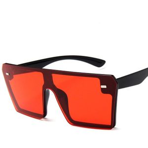 Klassieke Kleurrijke Mode Platte Top Rood Zwart Clear Lens Een Stuk Oversized Vierkante Zonnebril Vrouwen