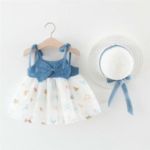 Baby Kid Meisje Zomer Denim Jarretel Prinses Tutu Jurk Met Hoed