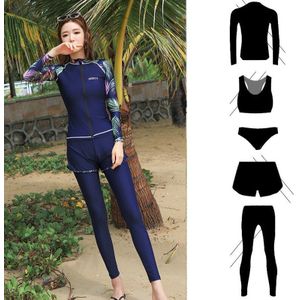 Vrouwen 5 Stuk Blauw Lange Mouwen Zip Surf Rashguard Badpak Badpakken Activewear Fitness Pakken Workout Trainingspakken Afslanken