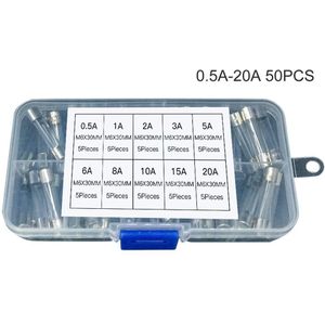 50/60/72/250Pcs 6X30Mm Snelle Zekering Glaszekering Diverse Gemengde kit Verzekering Buis 1A/2A/3A/5A/10A/15A/20A