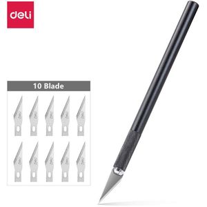 Deli Antislip Metalen Scalpel Mes Gereedschap Kit Cutter Graveren Craft Messen + 10 Stuks Bladen Mobiele Diy Reparatie handgereedschap