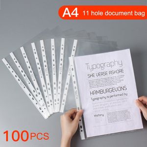 100Pcs Transparante Pvc Opslag Kaarthouder A4 Bindmiddel Ringen Notebook 6 Hole Bag Envelop Rits Insert Refill Document Zak