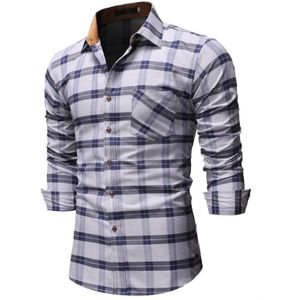 Sociale Shirt Voor Mannen Controleren Casual Blouse Mannelijke Grijze mannen Shirts Jurk Plaid Blijven Slim fit Jurk