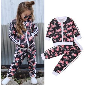 2-7T Kinderen Meisjes Kleding Set Bloemenprint Lange Mouw Sweatshirt Lange Broek Katoen Peuter Herfst Kleding Trainingspak meisje Outfit