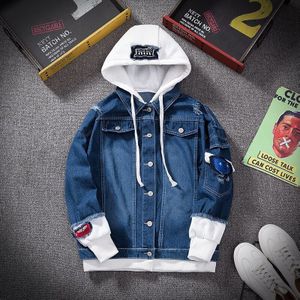 Mannen Denim Jas Streetwear Hip Hop Mannen Hooded Jean Jassen Mannelijke Ongedwongen Losse Bovenkleding Lente Mode Slanke fit Jas