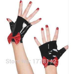 Latex Handschoenen Vrouwen Mitten Boog Versierd Rubber Vingerloze Handschoen Cosplay Handschoenen