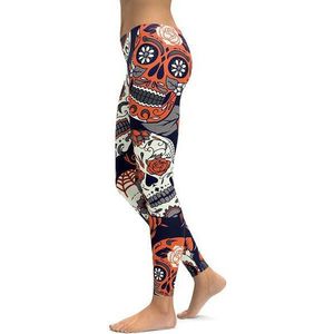 Jigerjoger Winter Halloween 3d Digital Printing Retail Robot Skelet Orange Leggings Plus Size S-XXXXL Jeggings