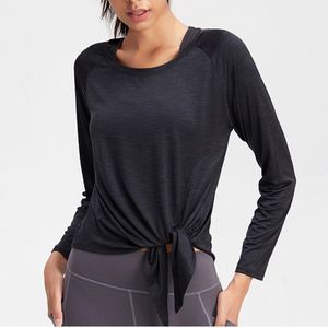 Herfst Twee Slijtage Stropdas Knoop Yoga Top Dunne Fitness T-shirt Losse Lange Mouwen Yoga Dance Shirt Gym Ademende Sport Running tops