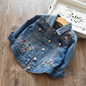 Meisje Jas Koreaanse Borduurwerk Bloem Revers Denim Jas Kinderkleding Baby Meisje Winterjas