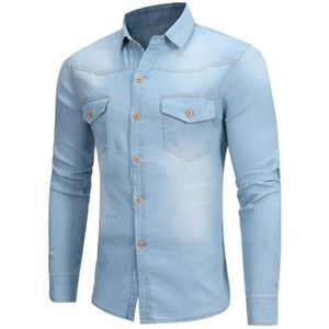 Mooie Casual Shirt Heren Lange Mouwen Shirts Herfst Katoen Slanke Heren Kleding Denim Shirt Twee-Pocket Jeans Jurk Tops camisas Hombre