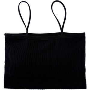 Vrouwen Meisje Spaghetti Band Buis Bandeau Top Geribbelde Gebreide Wirefree Basic Camis Uitneembare Verpakt Borst Bustier