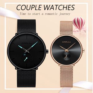 Paar Horloges Crrju Top Roestvrij Staal Quartz Horloge Voor Mannen En Vrouwen Casual Klok Set Voor