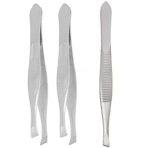 3Pcs Straight Tip Metalen Wenkbrauw Pincet Trimmers Voor Dames, 2 Pcs 8.7X0.7X0.4Cm &amp; 1 Pcs 9Cm