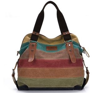 Vrouw Patchwork Handtas Canvas Shopper Tas Vrouwen Schoudertassen Messenger Tote Canvas Gestreepte Vrouwen Hand Tassen Vintage Toevallige Tas