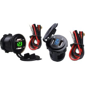 2 Set 4.2A Auto 2 Port Dual Usb Charge Adapter Sigarettenaansteker Led Voltmeter Met Waterdichte Cover Green & blauw