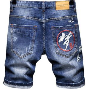 Zomer Ripped Blauw Denim Shorts Mannelijke Chinese Borduurwerk Op De Rug Slim Fit Jeans Shorts Bermuda Mens Jogger 36 38