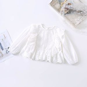3302 Girl's Lace Floral Hollow Out Blouse Baby Girl Long Sleeve Ruffled Embroidery Shirt Children Tops