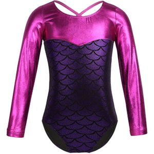 Lange Mouw Glittery Schalen Gedrukt Splice Gymnastiek Jumpsuit Meisje Ballet Kostuum Gymnastiek Maillots Acrobatiek Kinderen Dans Slijtage