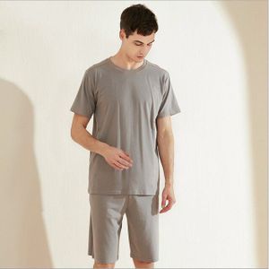 Zomer Effen Pyjama Casual Pyjama Sets Mannelijke Modal Katoen Nachtkleding Pak Mannen Korte Mouw O-hals Kraag T Shirt &amp; Broek xxxl