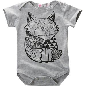 Unieke Peuter Pasgeboren Baby Jongens Meisjes Grijs Fox Print Romper Jumpsuit Sunsuit Outfits
