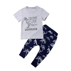2 Stks Peuter Kinderen Baby Jongens Katoen Tops T-shirt dinosaurus Broek Leggings Outfits Kleding