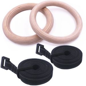 Houten 28/32 Mm Gymnastic Ring Met Verstelbare Bandjes Crossfit Home Gym Fitness Pull Ups Krachttraining Gymnastiek Apparatuur