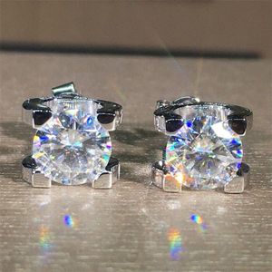 White Crystal Zirkoon Stud Oorbellen Voor Vrouwen Mannen Vintage Mode Ronde Steen Oorbellen Rose Goud Zilver Kleur Engagement Oorbellen