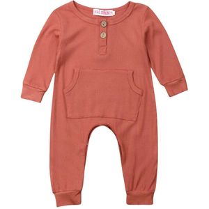 Baby Lente Herfst Kleding Pasgeboren Kid Baby Boy Meisje Kleding Lange Mouw Romper Grote Pocket Jumpsuit Solid Geribbelde Outfit